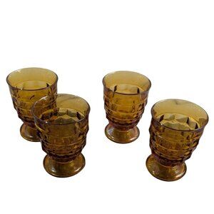 Harvest Gold Footed Tumbler  by Colony Whitehall set of 4 Amber 4.5" MCM